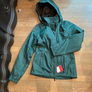 North face teal forest green rain jacket NWT
